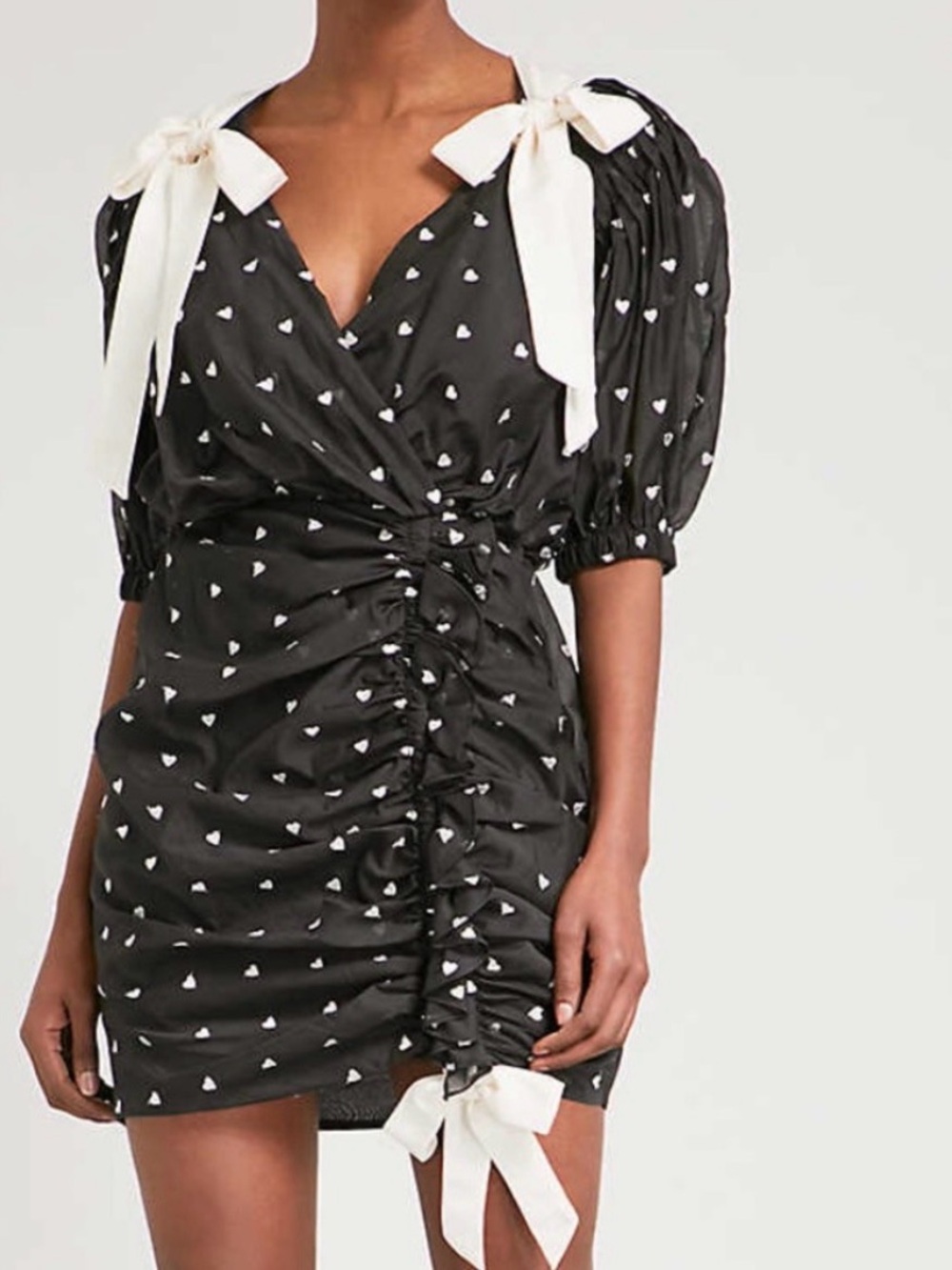 Zimmermann Black Heart-Print Tie-Shoulder Ruched Mini Dress